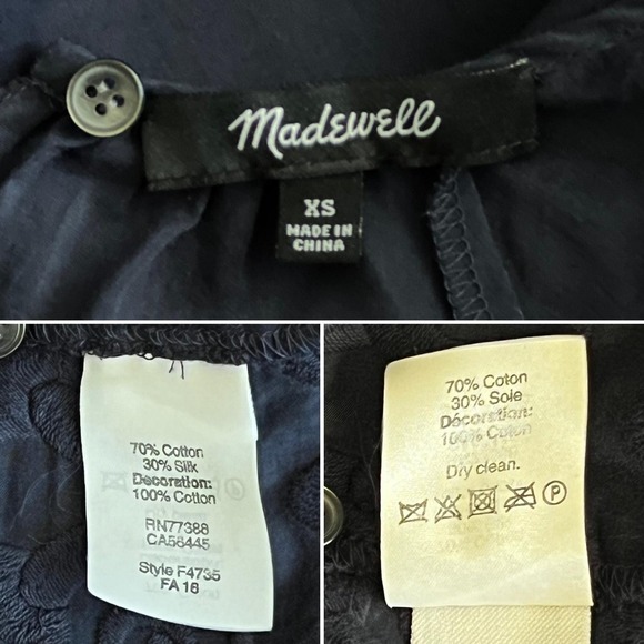 Madewell Blouse Womens XS Eyelet Embroidered Sleeve Shirt Top Silk Blend - Picture 12 of 12
